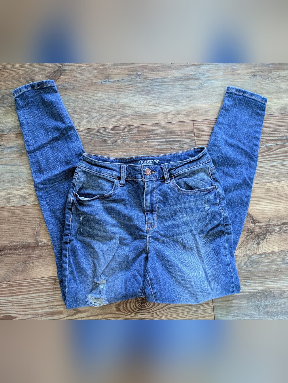 Maurices High Rise Medium Wash Distressed Skinny‎ Denim Jeans MED Regular